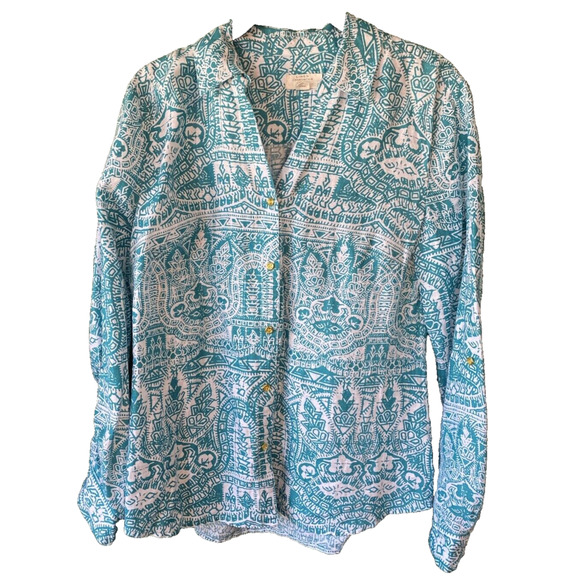 Charter Club Shirt Womens Medium 100% Linen Coastal Long Sleeve Casual Blouse - Picture 1 of 8